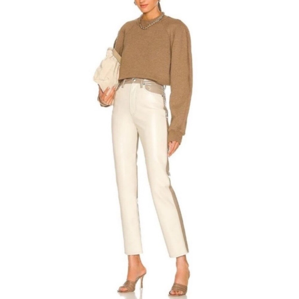 AGOLDE 90’s Pinch Waist Panel Recycled Leather Pants Sz 28 Neutral Tan High Rise